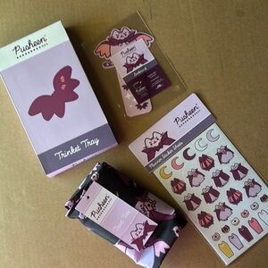 Pusheen Trinket Tray, treat tote, bookmark and Sticker Set